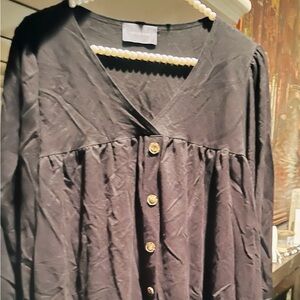 Black faux Button-Up tunic Blouse